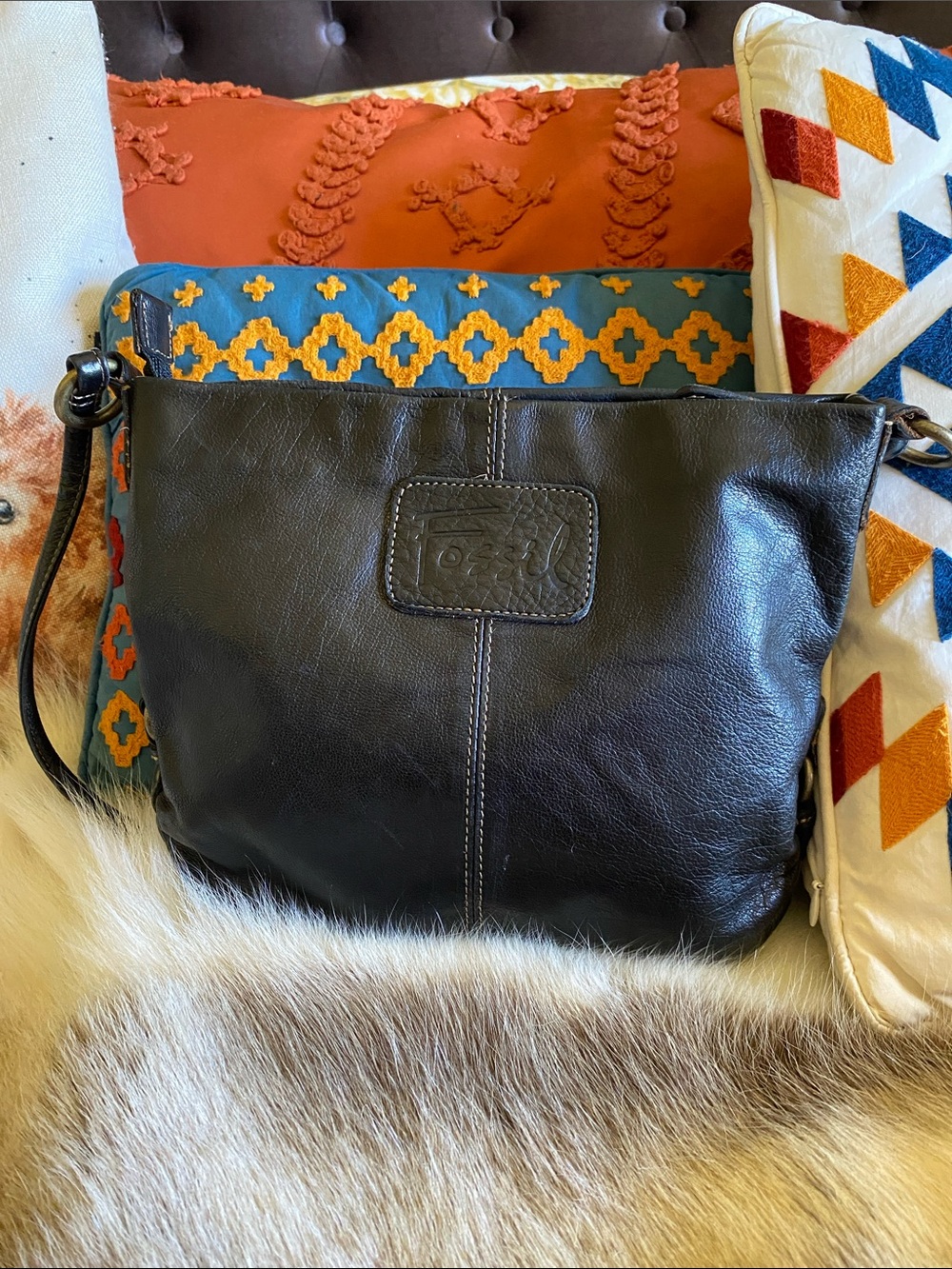 Fossil Leather Crossbody Bag in Black